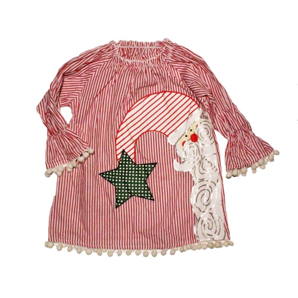 Baby Girls 3T Christmas / Holiday Dress | Red/ White Stripes, Santa Claus